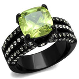 TK2491 - IP Black(Ion Plating) Stainless Steel Ring with AAA Grade CZ  in Apple Green color - Alamode
