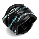 TK2492 - IP Black(Ion Plating) Stainless Steel Ring with Top Grade Crystal  in Sea Blue - Alamode