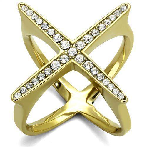 TK2497 - IP Gold(Ion Plating) Stainless Steel Ring with Top Grade Crystal in Clear - Alamode - Flyclothing LLC