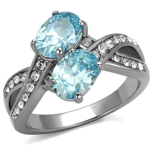 TK2501 - High polished (no plating) Stainless Steel Ring with AAA Grade CZ  in Sea Blue - Alamode