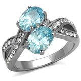 TK2501 - High polished (no plating) Stainless Steel Ring with AAA Grade CZ  in Sea Blue - Alamode