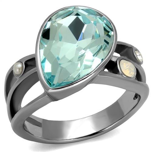 TK2502 - High polished (no plating) Stainless Steel Ring with Top Grade Crystal  in Sea Blue - Alamode