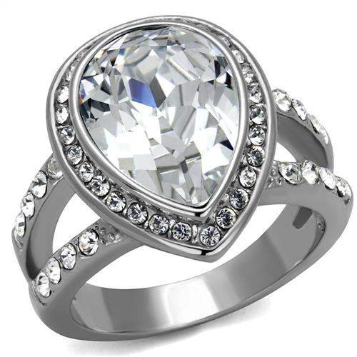 TK2504 - High polished (no plating) Stainless Steel Ring with Top Grade Crystal in Clear - Alamode - Flyclothing LLC