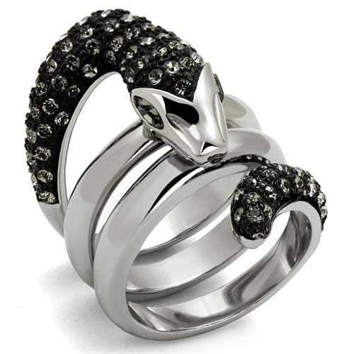 TK2511 - Two-Tone IP Black (Ion Plating) Stainless Steel Ring with Top Grade Crystal in Black Diamond - Alamode - Flyclothing LLC