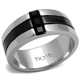 TK2516 - High polished (no plating) Stainless Steel Ring with Top Grade Crystal in Jet - Alamode - Flyclothing LLC