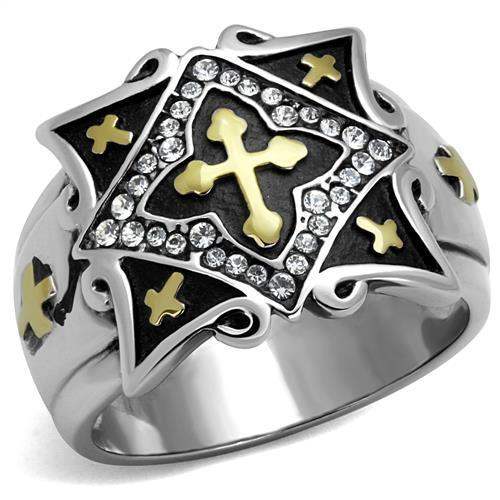 TK2517 - Two-Tone IP Gold (Ion Plating) Stainless Steel Ring with Top Grade Crystal in Clear - Alamode - Flyclothing LLC