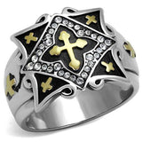 TK2517 - Two-Tone IP Gold (Ion Plating) Stainless Steel Ring with Top Grade Crystal in Clear - Alamode - Flyclothing LLC