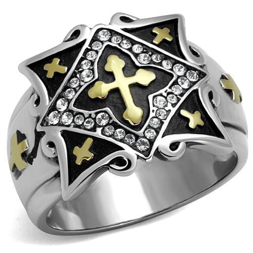 TK2517 - Two-Tone IP Gold (Ion Plating) Stainless Steel Ring with Top Grade Crystal  in Clear - Alamode