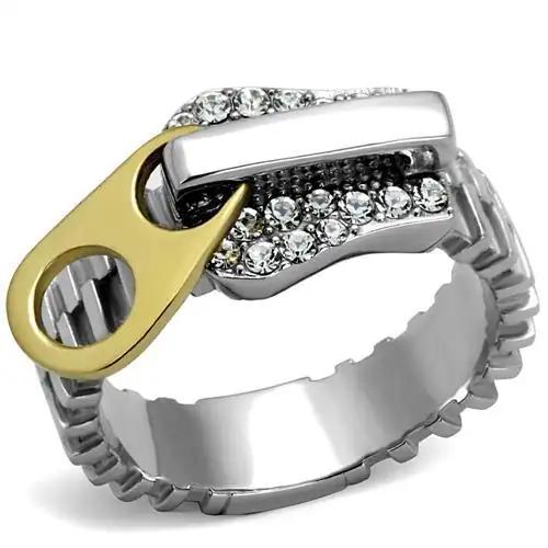 TK2520 - Two-Tone IP Gold (Ion Plating) Stainless Steel Ring with Top Grade Crystal  in Clear - Alamode
