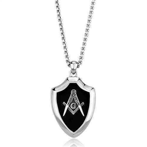 TK2522 - High polished (no plating) Stainless Steel Chain Pendant with Epoxy in Jet - Alamode - Flyclothing LLC