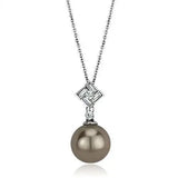 TK2526 - High polished (no plating) Stainless Steel Chain Pendant with Synthetic Glass Bead in Gray - Alamode - Flyclothing LLC