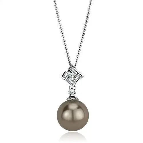 TK2526 - High polished (no plating) Stainless Steel Chain Pendant with Synthetic Glass Bead in Gray - Alamode - Flyclothing LLC