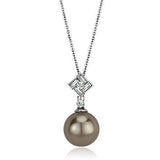 TK2526 - High polished (no plating) Stainless Steel Chain Pendant with Synthetic Glass Bead in Gray - Alamode
