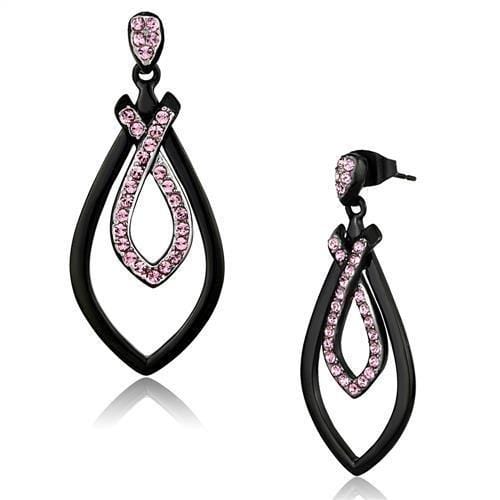 TK2532 - Two-Tone IP Black (Ion Plating) Stainless Steel Earrings with Top Grade Crystal  in Light Rose - Alamode