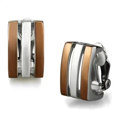 TK2542 - Two Tone IP Light Brown (IP Light coffee) Stainless Steel Earrings with No Stone - Alamode - Flyclothing LLC