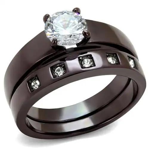 TK2547 - IP Dark Brown (IP coffee) Stainless Steel Ring with AAA Grade CZ  in Clear - Alamode