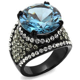 TK2555 - IP Black(Ion Plating) Stainless Steel Ring with AAA Grade CZ  in London Blue - Alamode