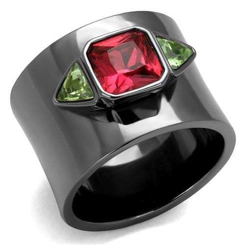 TK2556 - IP Light Black (IP Gun) Stainless Steel Ring with Synthetic Synthetic Glass in Multi Color - Alamode - Flyclothing LLC