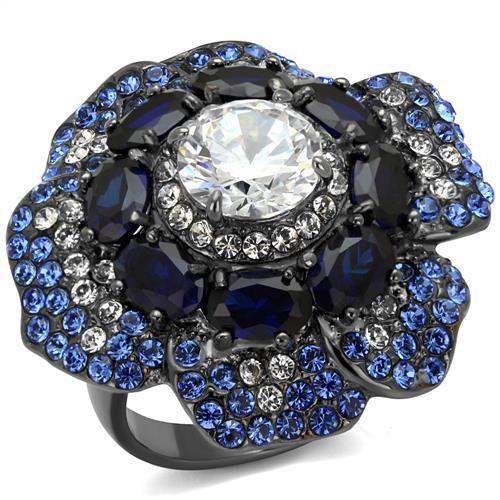TK2559 - IP Light Black (IP Gun) Stainless Steel Ring with AAA Grade CZ in Clear - Alamode - Flyclothing LLC