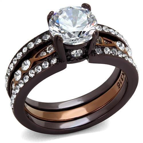 TK2560 - IP Dark Brown (IP coffee) & IP light Coffee Stainless Steel Ring with AAA Grade CZ  in Clear - Alamode