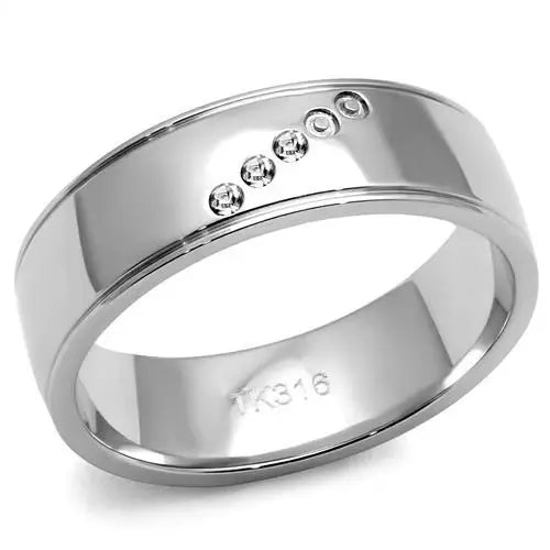 TK2564 - High polished (no plating) Stainless Steel Ring with Top Grade Crystal in Clear - Alamode - Flyclothing LLC