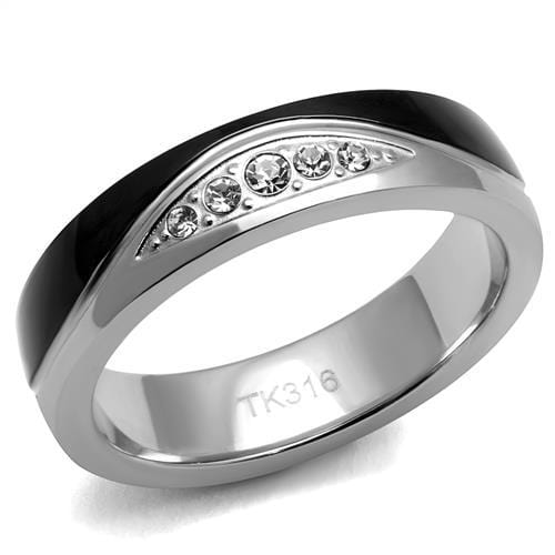 TK2568 - Two-Tone IP Black (Ion Plating) Stainless Steel Ring with Top Grade Crystal  in Clear - Alamode