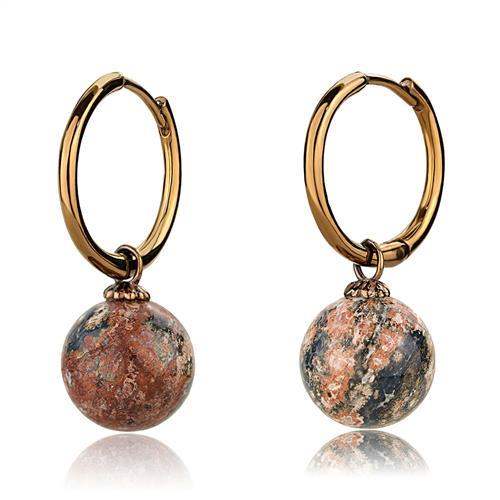 TK2572 - IP Coffee light Stainless Steel Earrings with Semi-Precious Leopard Stone in Multi Color - Alamode - Flyclothing LLC