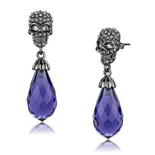 TK2574 - IP Light Black  (IP Gun) Stainless Steel Earrings with Synthetic Synthetic Glass in Tanzanite