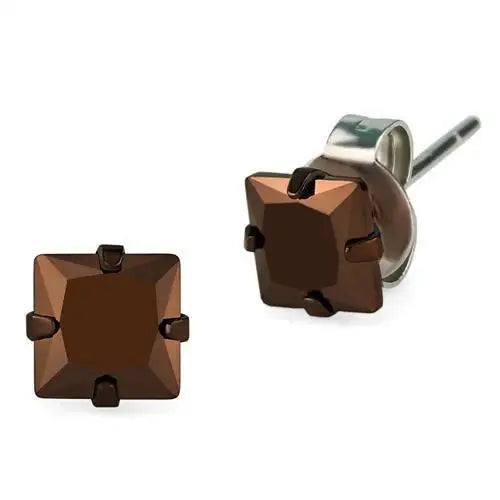 TK2583 - Two Tone IP Light Brown (IP Light coffee) Stainless Steel Earrings with AAA Grade CZ in Light Coffee - Alamode - Flyclothing LLC