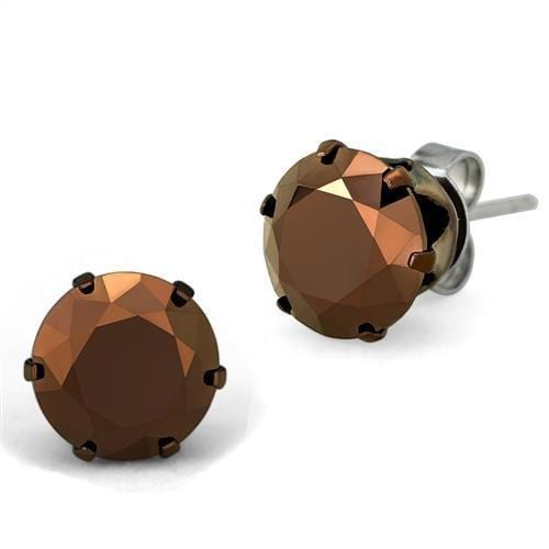 TK2589 - Two Tone IP Light Brown (IP Light coffee) Stainless Steel Earrings with AAA Grade CZ  in Light Coffee - Alamode