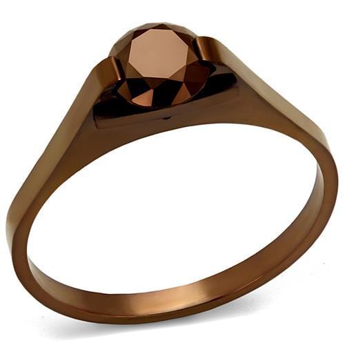 TK2592 - IP Coffee light Stainless Steel Ring with AAA Grade CZ  in Light Coffee - Alamode