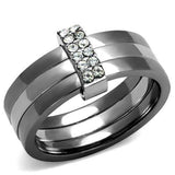 TK2599 - Two Tone IP Light Black (IP Gun) Stainless Steel Ring with Top Grade Crystal in Clear - Alamode - Flyclothing LLC