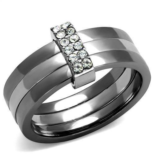 TK2599 - Two Tone IP Light Black (IP Gun) Stainless Steel Ring with Top Grade Crystal in Clear - Alamode - Flyclothing LLC