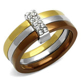 TK2600 - Three Tone IPï¼ˆIP Gold & IP Light coffee & High Polished) Stainless Steel Ring with Top Grade Crystal in Clear - Alamode - Flyclothing LLC