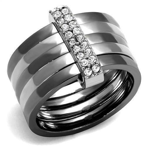 TK2602 - Two Tone IP Light Black (IP Gun) Stainless Steel Ring with Top Grade Crystal in Clear - Alamode - Flyclothing LLC