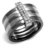 TK2602 - Two Tone IP Light Black (IP Gun) Stainless Steel Ring with Top Grade Crystal  in Clear - Alamode