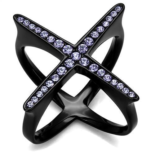 TK2603 - IP Black(Ion Plating) Stainless Steel Ring with Top Grade Crystal  in Amethyst - Alamode