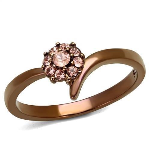 TK2612 - IP Coffee light Stainless Steel Ring with Top Grade Crystal  in Light Peach - Alamode