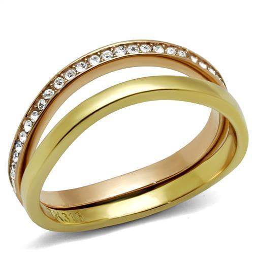 TK2613 - IP Gold & IP Rose Gold (Ion Plating) Stainless Steel Ring with Top Grade Crystal in Clear - Alamode - Flyclothing LLC