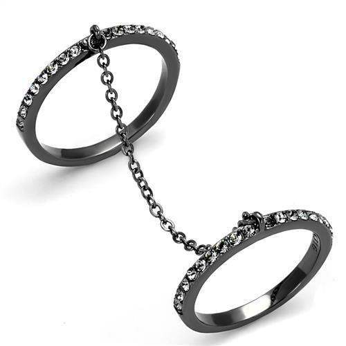TK2614 - IP Light Black (IP Gun) Stainless Steel Ring with Top Grade Crystal in Jet - Alamode - Flyclothing LLC