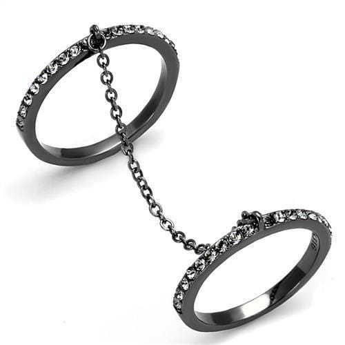 TK2614 - IP Light Black  (IP Gun) Stainless Steel Ring with Top Grade Crystal  in Jet - Alamode