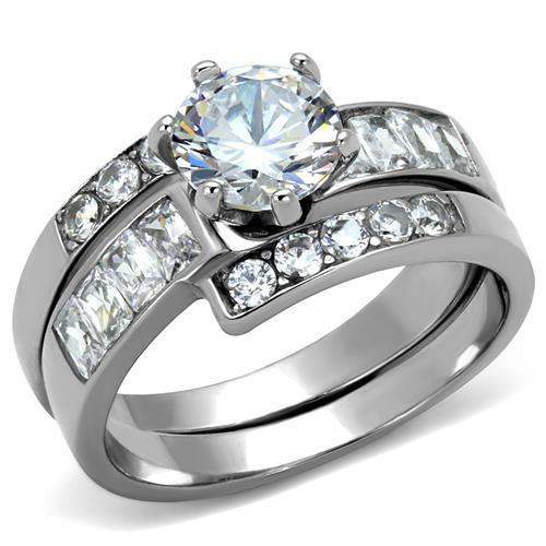 TK2616 - No Plating Stainless Steel Ring with AAA Grade CZ in Clear - Alamode - Flyclothing LLC