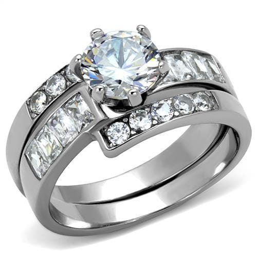 TK2616 - No Plating Stainless Steel Ring with AAA Grade CZ  in Clear - Alamode
