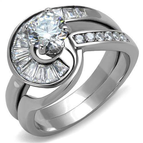TK2617 - No Plating Stainless Steel Ring with AAA Grade CZ in Clear - Alamode - Flyclothing LLC