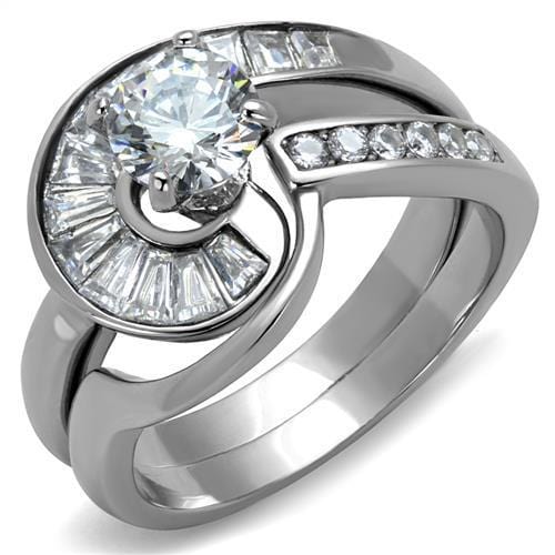 TK2617 - No Plating Stainless Steel Ring with AAA Grade CZ  in Clear - Alamode