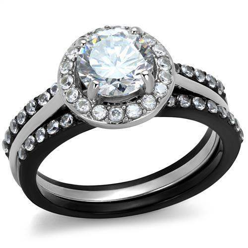TK2620 - Two-Tone IP Black (Ion Plating) Stainless Steel Ring with AAA Grade CZ in Clear - Alamode - Flyclothing LLC