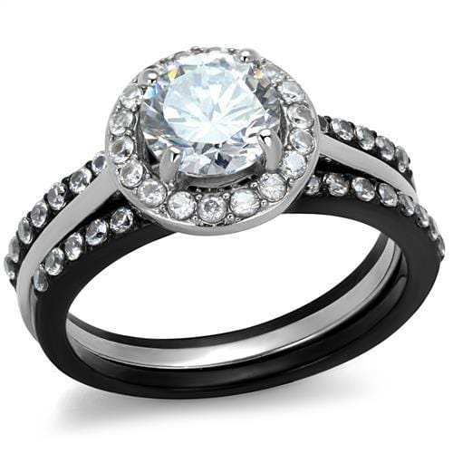 TK2620 - Two-Tone IP Black (Ion Plating) Stainless Steel Ring with AAA Grade CZ in Clear - Alamode - Flyclothing LLC