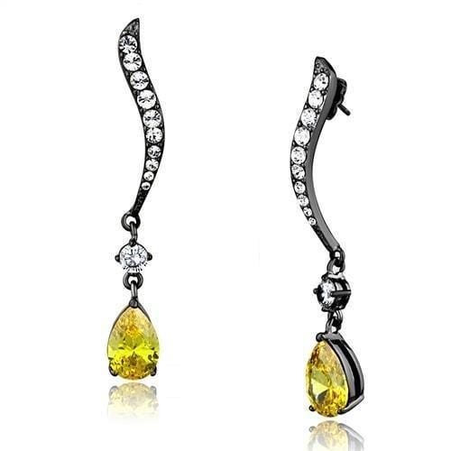 TK2631 - IP Light Black  (IP Gun) Stainless Steel Earrings with AAA Grade CZ  in Topaz - Alamode