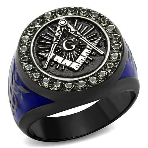 TK2637 - Two Tone IP Light Black (IP Gun) Stainless Steel Ring with Top Grade Crystal  in Black Diamond - Alamode