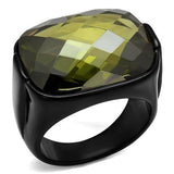 TK2639 - IP Black(Ion Plating) Stainless Steel Ring with AAA Grade CZ  in Olivine color - Alamode